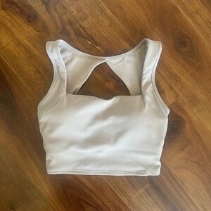 Women's Square Neck Ribbed Crop Tank Top in Beige